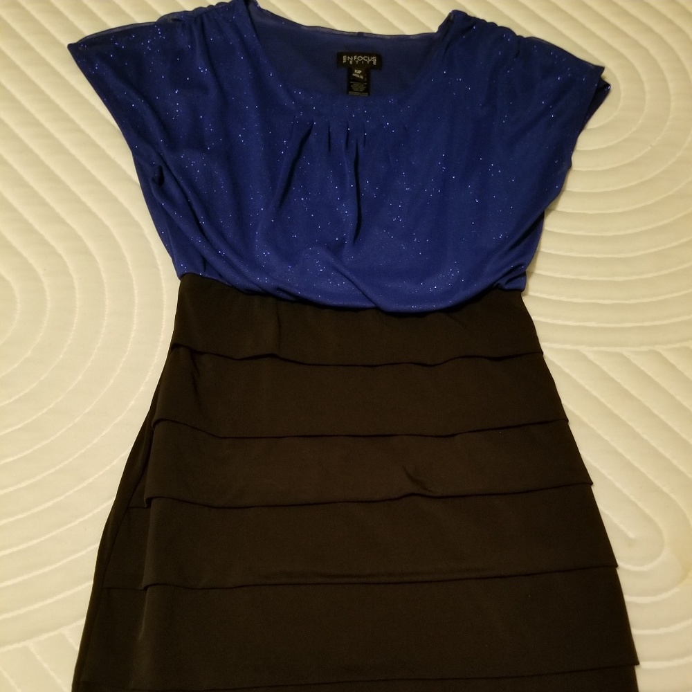 Blue sparkle cap sleeves dress